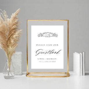 Elegantes botanisches Wappen Monogramm Hochzeit Gä Poster