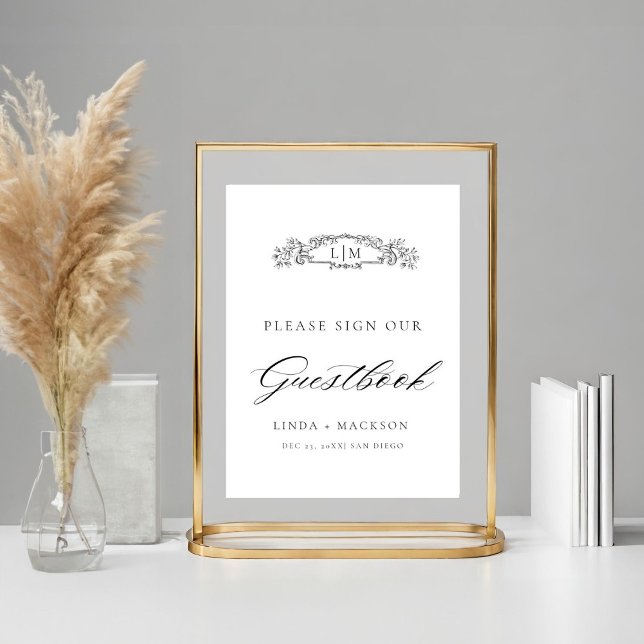 Elegantes botanisches Wappen Monogramm Hochzeit Gä Poster (Von Creator hochgeladen)