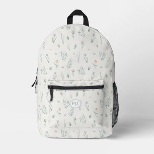 Elegantes botanisches Wasserfarben-Blumenmonogramm Bedruckter Rucksack