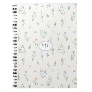 Elegantes botanisches Wasserfarben-Blumenmonogramm Notizblock