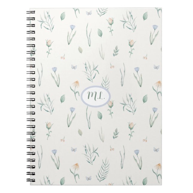 Elegantes botanisches Wasserfarben-Blumenmonogramm Notizblock (Vorderseite)