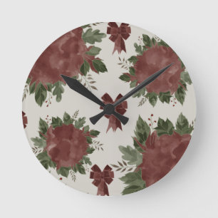 Elegantes botanisches Weihnachtsfest Runde Wanduhr