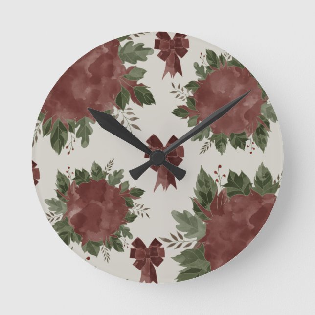 Elegantes botanisches Weihnachtsfest Runde Wanduhr (Vorderseite)