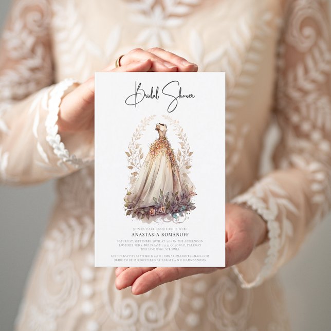 Elegantes botanisches Weißgown-Brautparty Einladung (Von Creator hochgeladen)