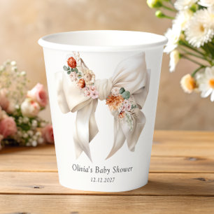 Elegantes Bow Baby in Bloom Baby Shower Pappbecher
