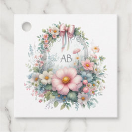 Elegantes Bow Floral Baby Shower Monogram Geschenkanhänger