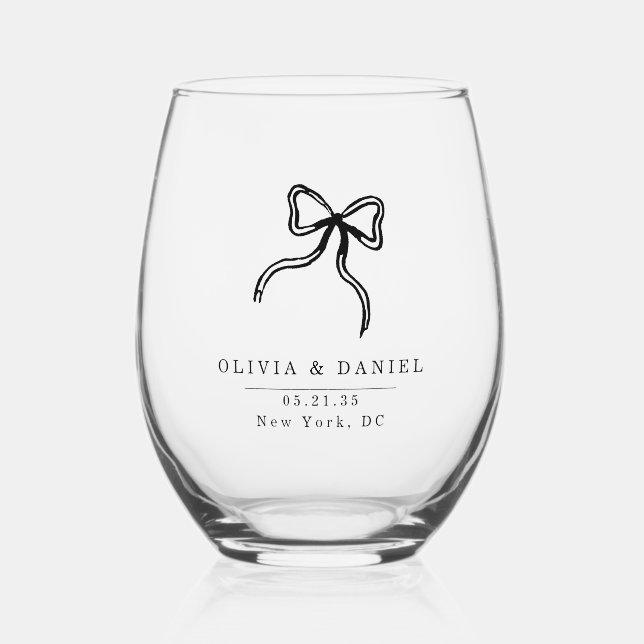 Elegantes Bow-Gastgeschenk Hochzeit-Glas Weinglas Ohne Stiel (Vorderseite)