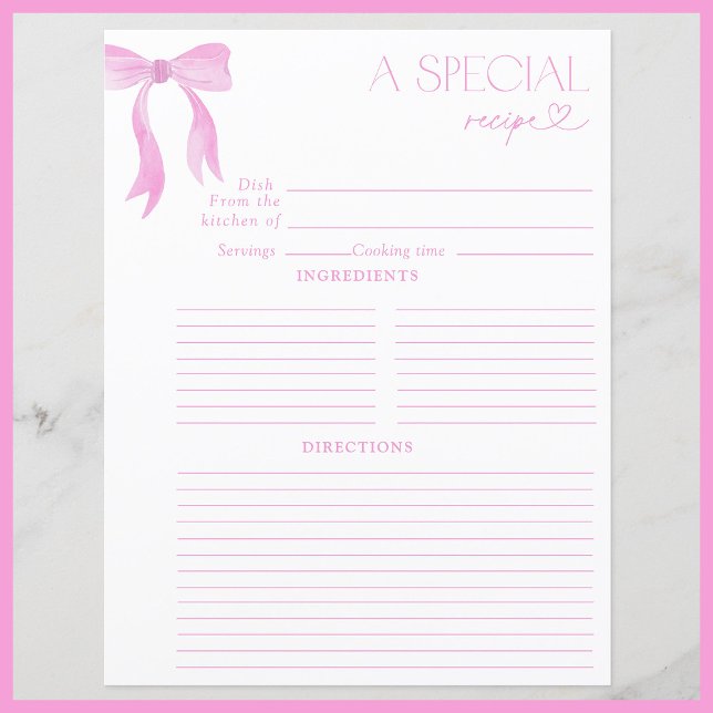 Elegantes Bow Pink Wasserfarbe Brautparty Rezept (Von Creator hochgeladen)