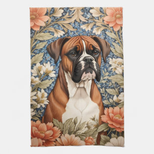 Elegantes Boxer-Hund-William-Morris-inspiriertes Geschirrtuch