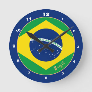 Elegantes brasilianisches Flaggendesign, Brasilien Runde Wanduhr