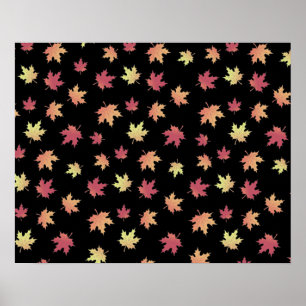 Elegantes Braun-Rotes Herbstlaub-Muster Poster
