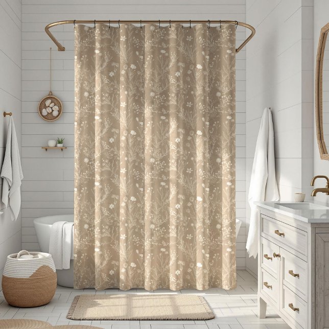 Elegantes Braun-Taupe-Blumenmuster Duschvorhang (Von Creator hochgeladen)