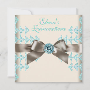 Elegantes Braun und Türkisblau Quinceanera Einladung