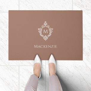 Elegantes braun-weißes Monogramm mit Anfangsbuchst Fußmatte
