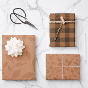 Elegantes braunes Abstraktes Herbstleaves-Muster Geschenkpapier Set