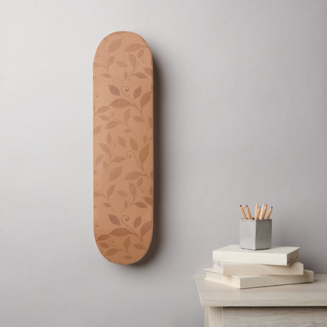 Elegantes braunes Abstraktes Herbstleaves-Muster Skateboard (Wandkunst)