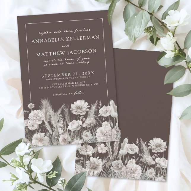 Elegantes braunes Blumen-Boho-Hochzeit Einladung (Elegant Brown Floral Boho Wedding Invitation)