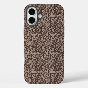 Elegantes braunes Blumenmuster auf hellem rosa Hin iPhone 16 Plus Hülle
