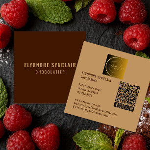 Elegantes braunes Chocolatier Social Logo QR Code Quadratische Visitenkarte