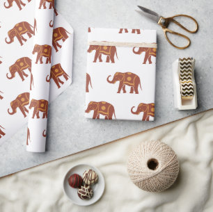 Elegantes braunes Elefantenmuster weiß Geschenkpapier