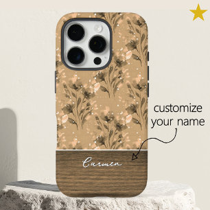 Elegantes braunes florales Holzstruktur-Design mit iPhone 16 Pro Hülle