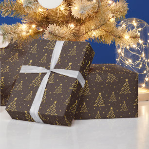 Elegantes braunes Gold-Weihnachtsbaum-Muster Geschenkpapier