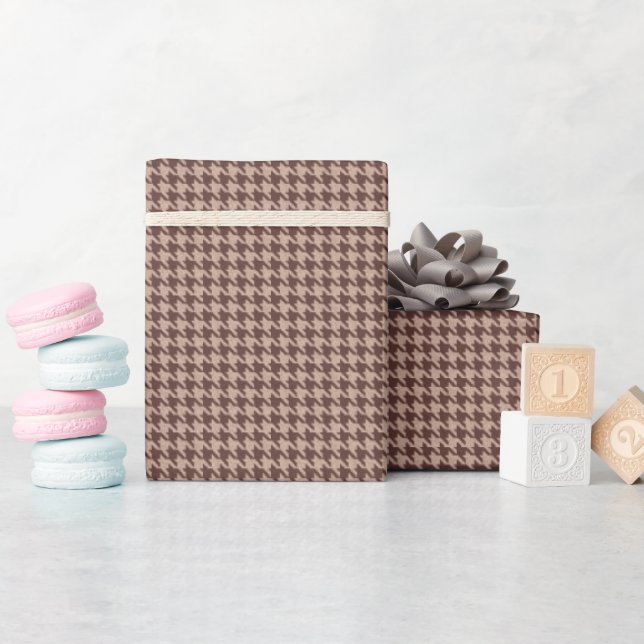 Elegantes braunes Houndstooth-Klassiker-Muster Geschenkpapier (Babyparty)