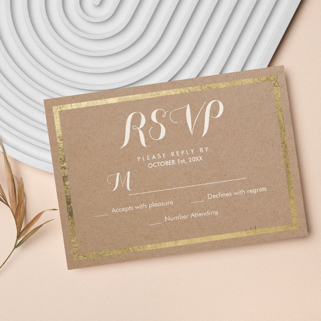 Elegantes braunes Imitat mit moderner RSVP-Karte RSVP Karte (Elegant brown paper faux gold modern RSVP Card )