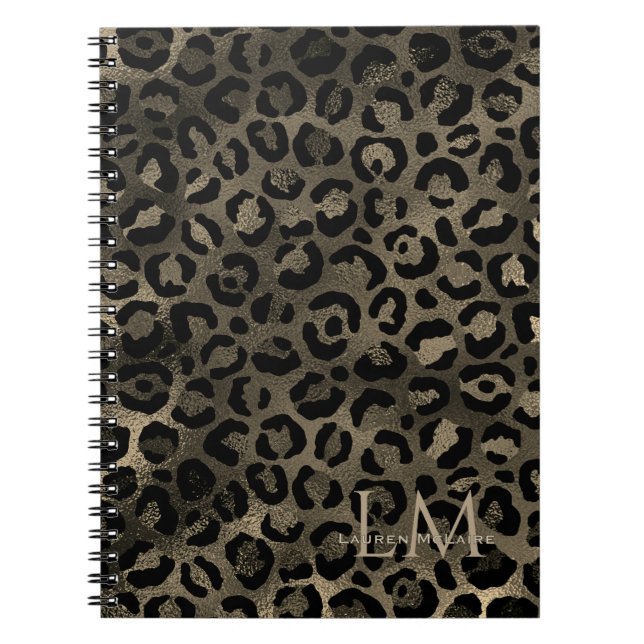 Elegantes braunes Leopard Monogramm Notizbuch Notizblock (Vorderseite)