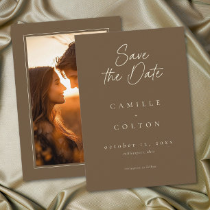 Elegantes Braunes Minimalistisches Hochzeitsfoto Save The Date