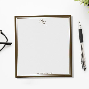 Elegantes braunes Monogramm mit zwei Rändern Notizblock