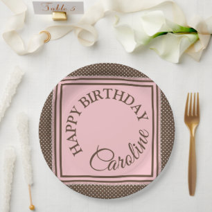 Elegantes braunes und rosa Papierplatte Pappteller