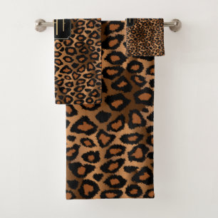 Elegantes braunes und schwarzes Leopardenmuster - Badhandtuch Set