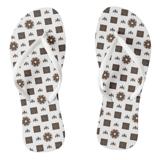 Elegantes, braunes und weißes, kariertes Muster Flip Flops (Fußbett)
