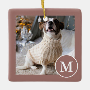 Elegantes, braunes und weißes Monogramm-Foto Keramikornament