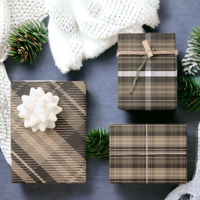 Elegantes, braunes Weihnachtsflanell kariert Geschenkpapier Set (Elegant brown Christmas flannel plaid pattern Wrapping Paper Sheets)