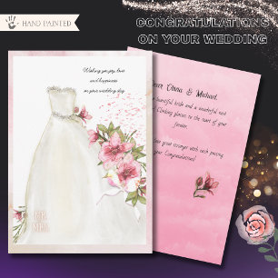 Elegantes Brautkleid aus Aquarell zur Hochzeitsgra Feiertagskarte