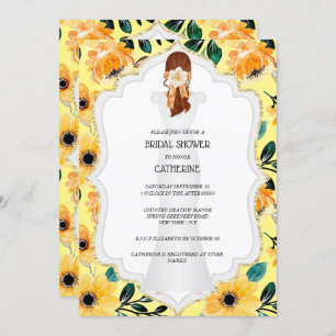 Elegantes Brautkleid Blumengelb-Tischtuch Einladung