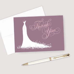 Elegantes Brautkleid in Mauve-Pink zur Hochzeitsdu Dankeskarte