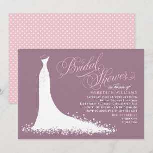 Elegantes Brautkleid in Mauve zur Hochzeitsdusche Einladung