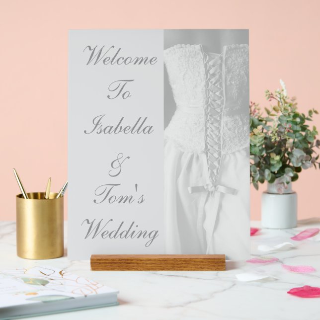 Elegantes Brautkleid-Script-Hochzeitsfest Acrylschild (Hochzeit)