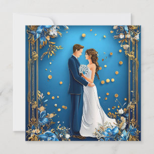 Elegantes Brautpaar mit Blumenrahmen umarmt Save The Date