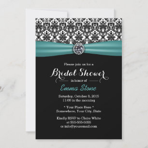 Elegantes Brautparty Aquamarin Ribbon Damask Diamo Einladung
