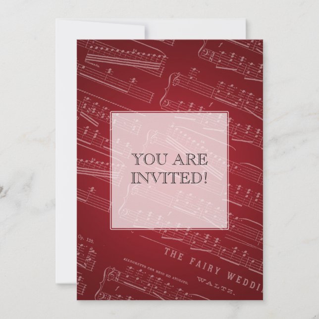 Elegantes Brautparty-Blatt-Musik-Rot Einladung (Vorderseite)
