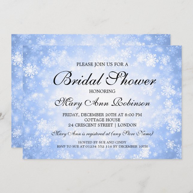 Elegantes Brautparty-blaues Winter-Märchenland Einladung (Vorne/Hinten)