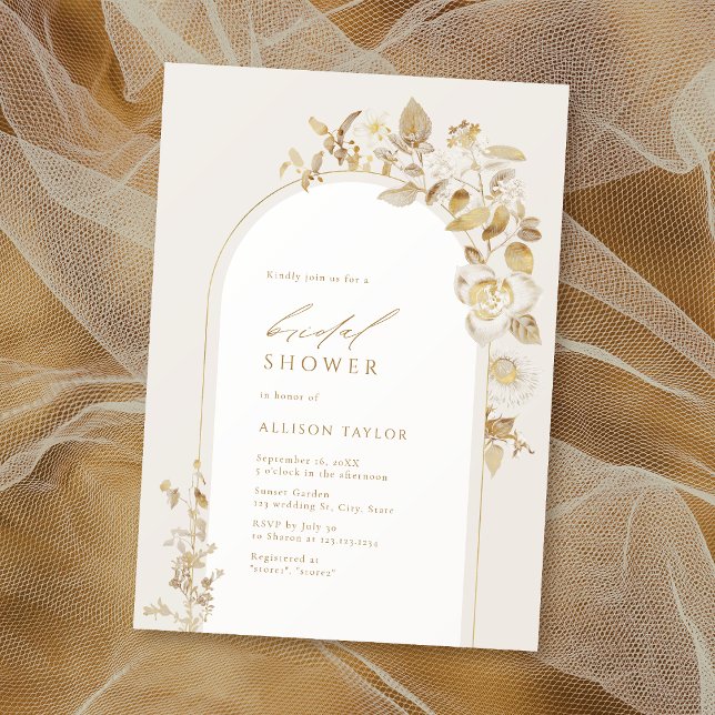 Elegantes Brautparty des Botanischen Parks Einladung (Elegant Gold Botanical Floral Arch Bridal Shower Invitation)