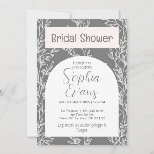 Elegantes Brautparty für Grau und Weiß-Blätter Einladung