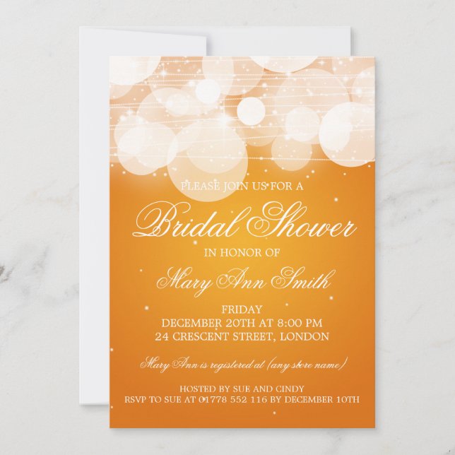 Elegantes Brautparty Glow & Sparkle Orange Einladung (Vorderseite)