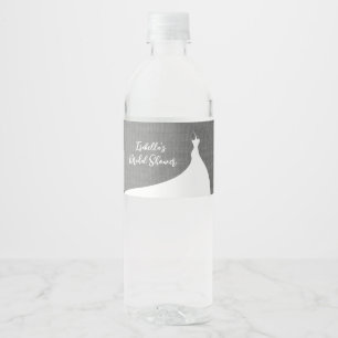 Elegantes Brautparty, graue Leinen Wasserflaschenetikett