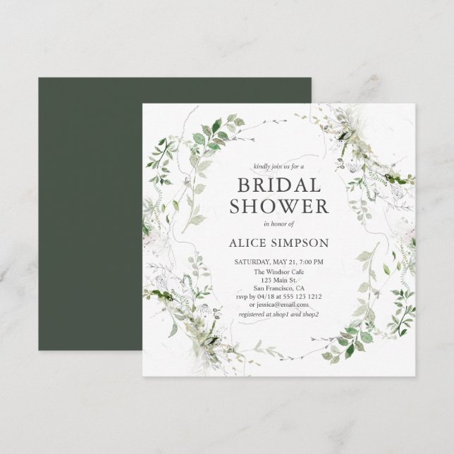 Elegantes Brautparty im Grünen Einladung (Vorne/Hinten)